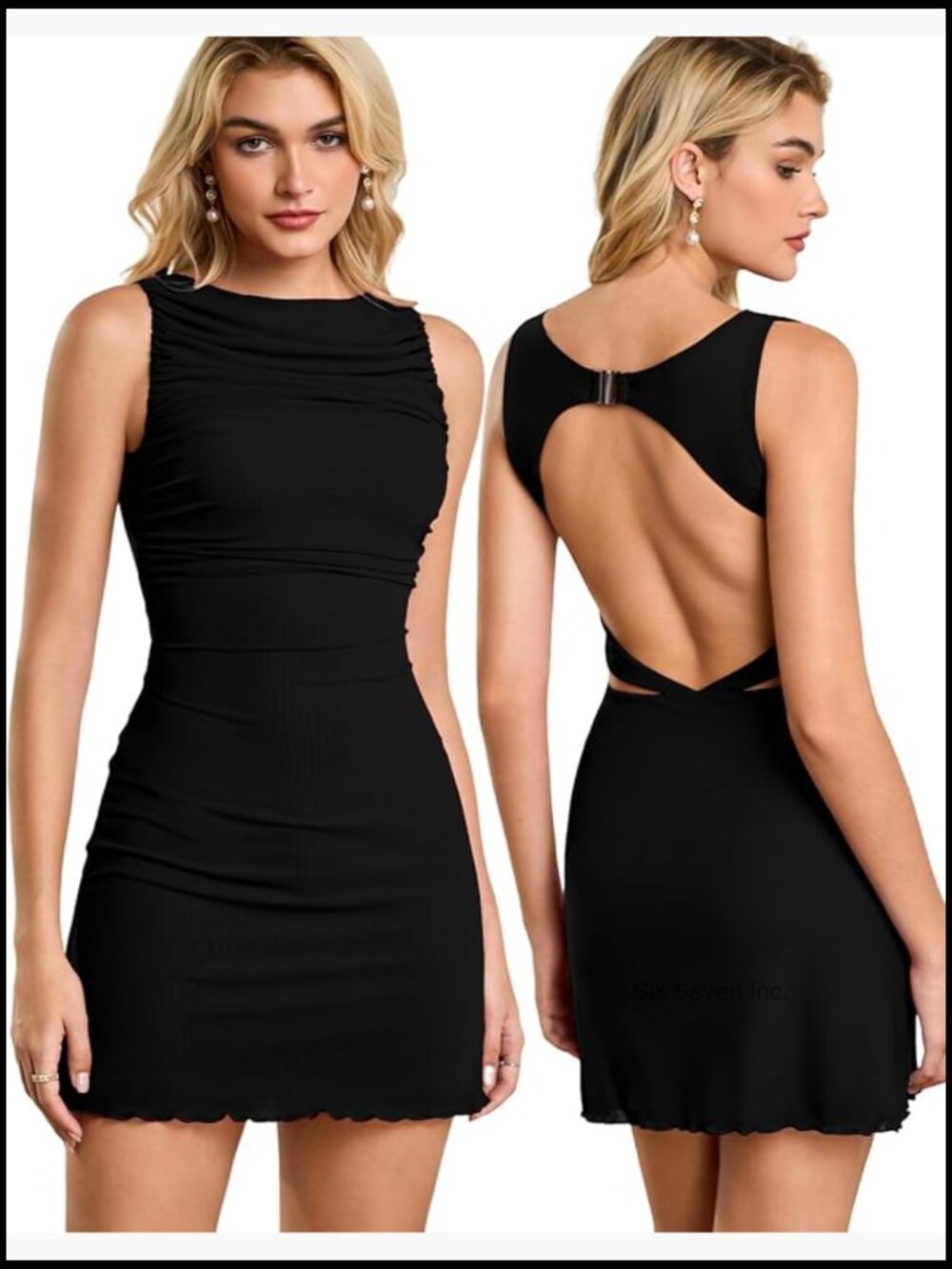 Backless Bodycon Mini Dress Boat Neck Ruched Sleeveless Party Club Night Out
